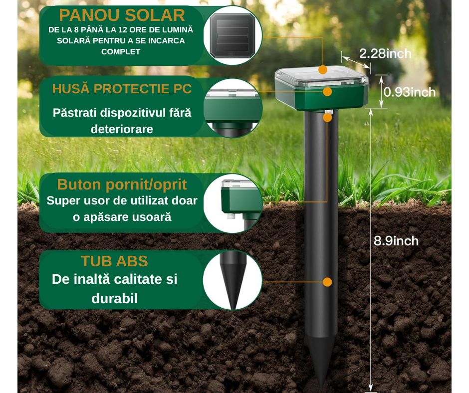 MoleGuard Pro – Dispozitiv Anti-Dăunători, Cârtițe pentru Grădină